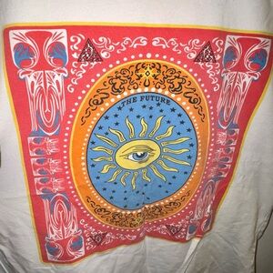 Vintage White Tee with Vibrant Tarot Sun ☀️ Eye 👁️ Graphic